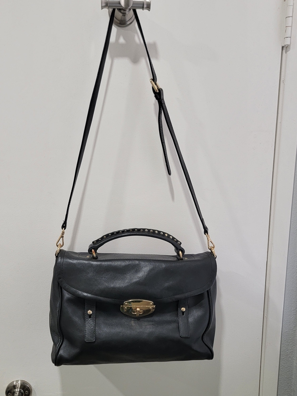 Massimo Dutti Black Leather Satchel with Gold Hardware - Picture 7 of 10